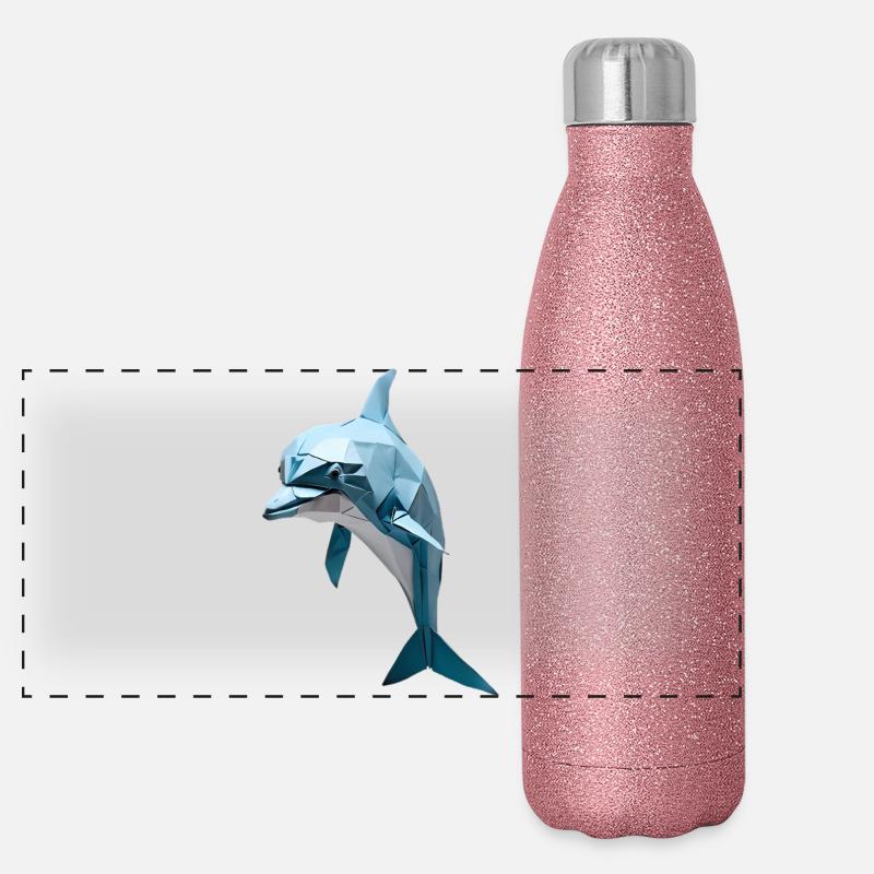 Blauer Low-Poly Delfin Panorama Glitzer Isolierflasche 500 ml