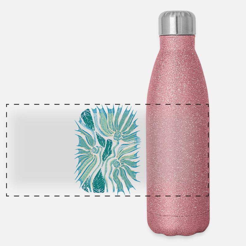 Floraison tropicale abstraite en sarcelle Gourde isotherme panoramique pailletée 500 ml