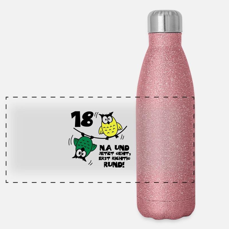 18 anniversaire, hiboux sur la corde, rond Gourde isotherme panoramique pailletée 500 ml