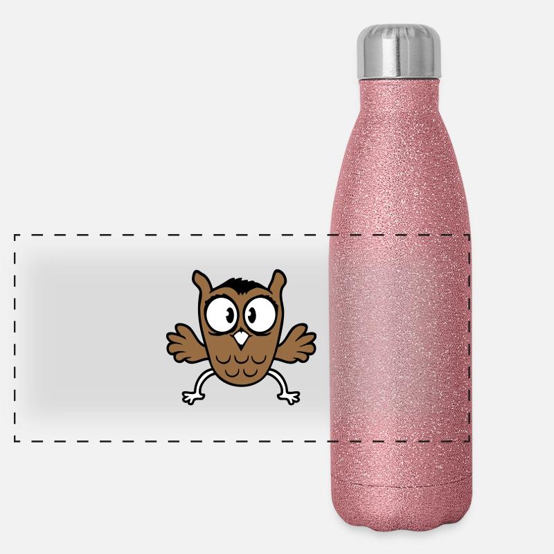 Owl Eagle Owl Jumps Funny, Jumping Jack Flies Flutters Panoramic Glitter Thermal Bottle 500 ml