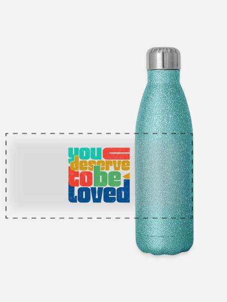 You Deserve To Be Loved - Panoramic Glitter Thermal Bottle 500 ml - blue glitter - Front