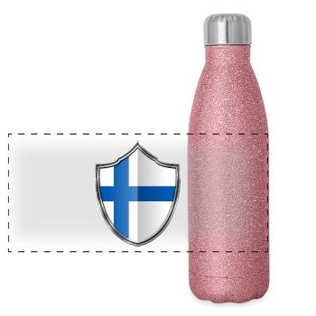 manteau Finlande drapeau des bras d'argent 015 - Gourde isotherme panoramique pailletée 500 ml - paillettes roses - Devant