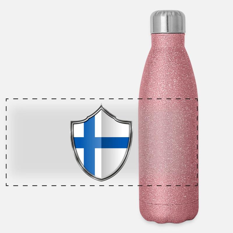 Finnland Flagge Wappen Silber 015 Panorama Glitzer Isolierflasche 500 ml
