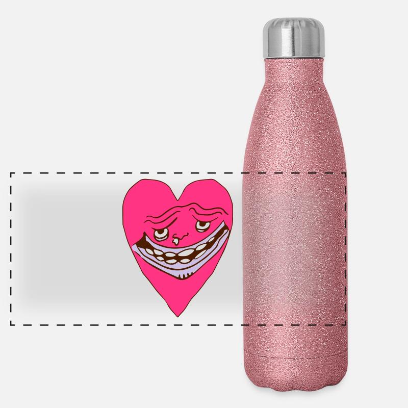 Herz Grimasse - Hässliches Herz Gesicht Panorama Glitzer Isolierflasche 500 ml