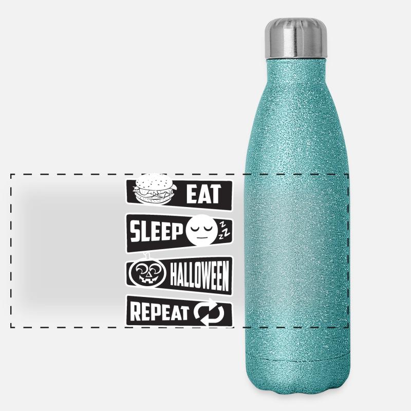 Eating, sleeping, Halloween, repeating Panoramic Glitter Thermal Bottle 500 ml