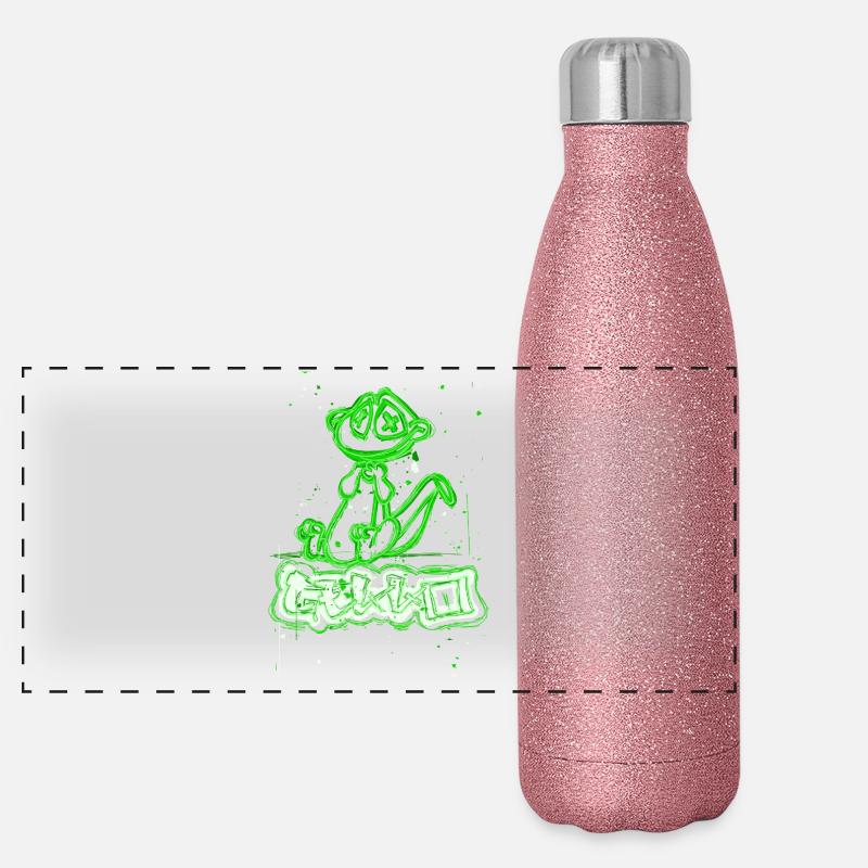 Chien graffiti néon à rayures vertes Gourde isotherme panoramique pailletée 500 ml