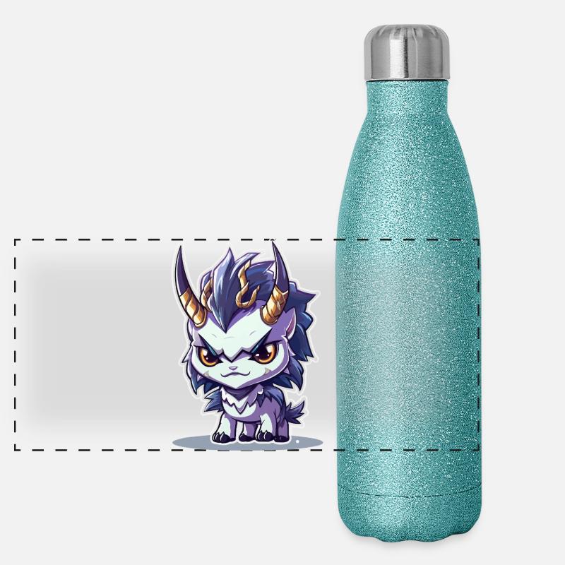 Petit Dragon Cornu de style Chibi Gourde isotherme panoramique pailletée 500 ml