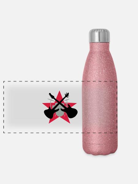 Bandleader Gitarrist Schlagzeug - Panorama Glitzer Isolierflasche 500 ml - Pink Glitzer - Vorne