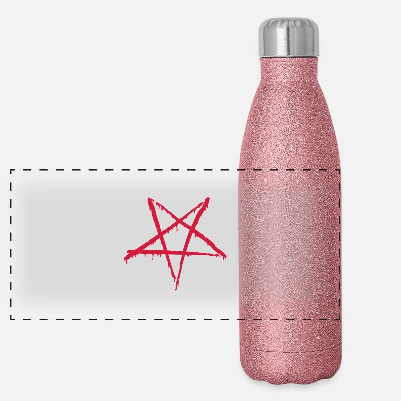 Blutiges Pentagram Panorama Glitzer Isolierflasche 500 ml
