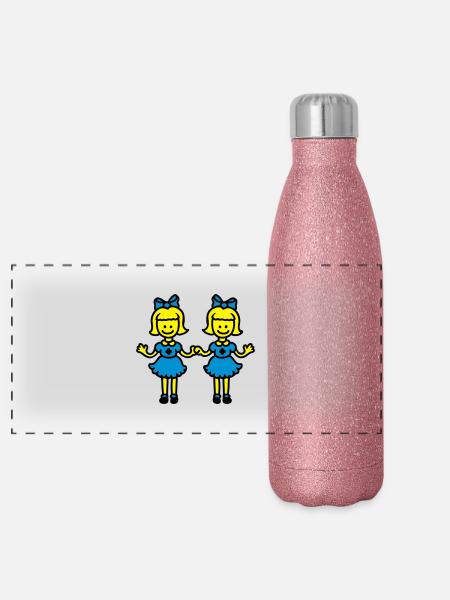 Zwillingsschwestern - Panorama Glitzer Isolierflasche 500 ml - Pink Glitzer - Vorne