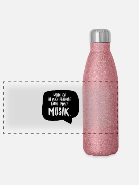 Musik Spruch Lustig Sprechblase DJ - Panorama Glitzer Isolierflasche 500 ml - Pink Glitzer - Vorne