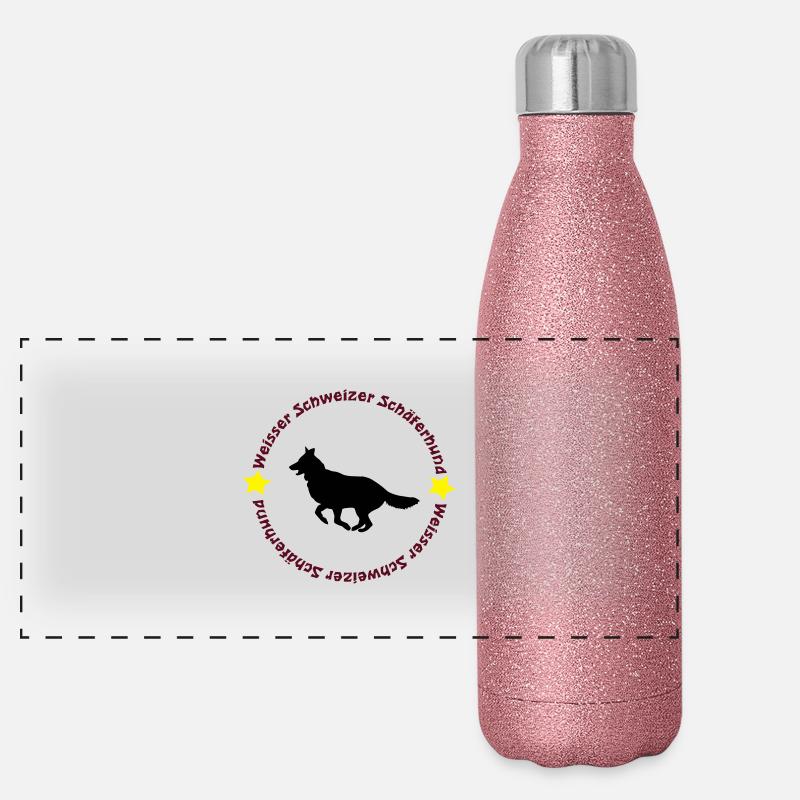 Weisser Schweizer Schäferhund Panorama Glitzer Isolierflasche 500 ml