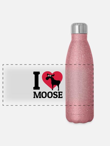 I love Moose - Panorama Glitzer Isolierflasche 500 ml - Pink Glitzer - Vorne