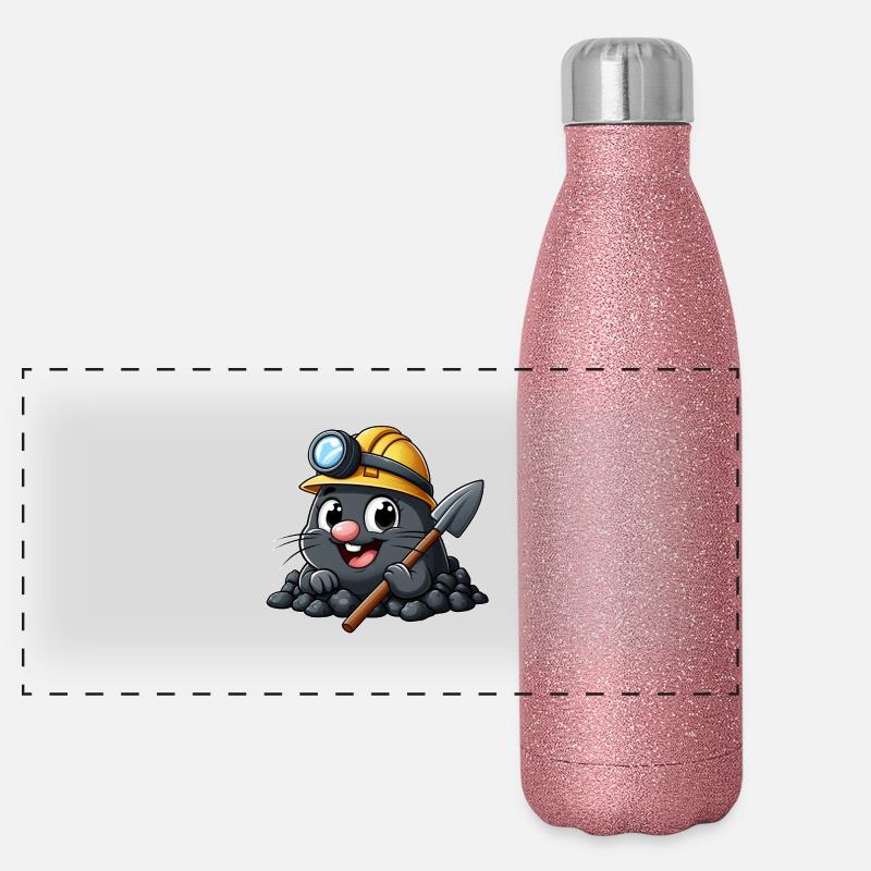 Lustiger Maulwurf mit Helm Panorama Glitzer Isolierflasche 500 ml