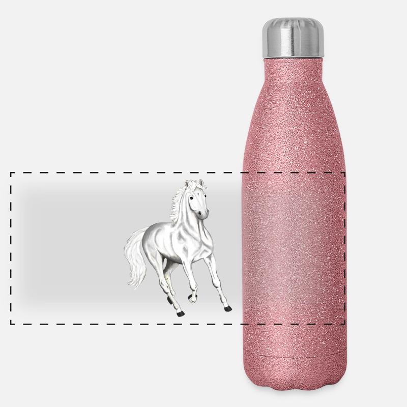 Langarmshirt mit Pferdemotiv Geronimo - Panorama Glitzer Isolierflasche 500 ml - Pink Glitzer