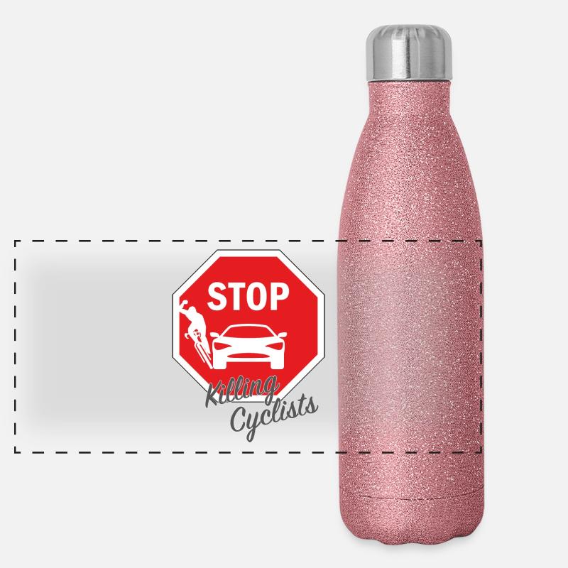 T-Shirt mit Druck Stop killing cyclists/ Radfahrer - Panorama Glitzer Isolierflasche 500 ml - Pink Glitzer