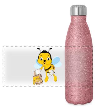 miel abeille apiculteur rucher abeille - Gourde isotherme panoramique pailletée 500 ml - paillettes roses - Devant