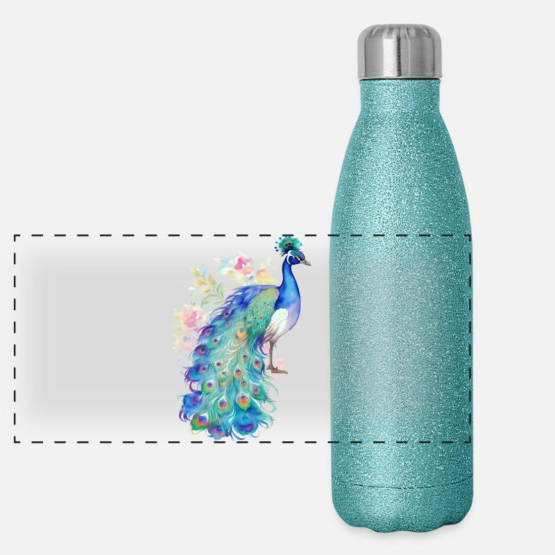 Pfau Panorama Glitzer Isolierflasche 500 ml