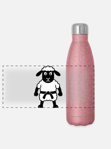 Karate Schaf - Panorama Glitzer Isolierflasche 500 ml - Pink Glitzer