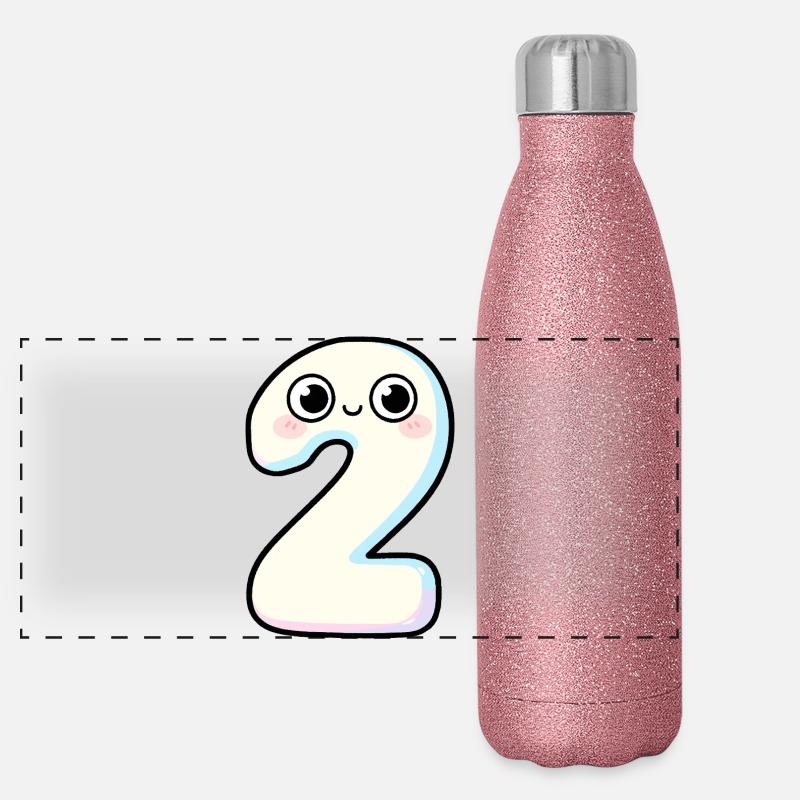Number 2 Kawaii Pastel Smiling Panoramic Glitter Thermal Bottle 500 ml
