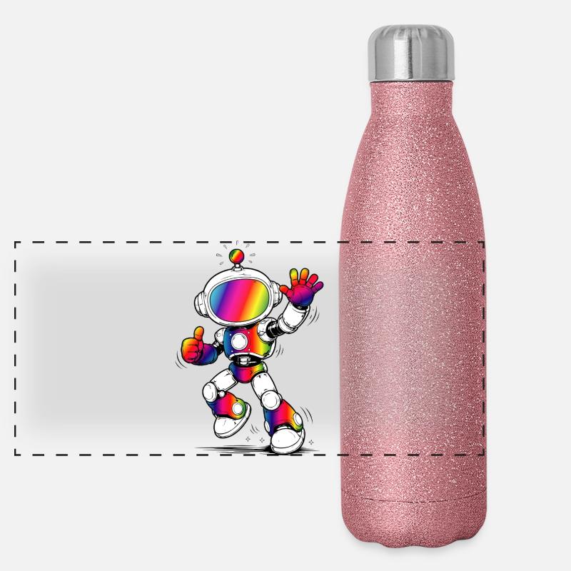 Rainbow Robot Futuristic Colorful Design Panoramic Glitter Thermal Bottle 500 ml