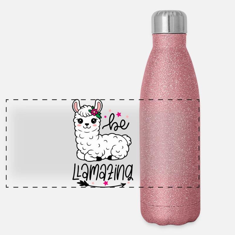 Be Amazing Alpaca Floral Crown - Panoramic Glitter Thermal Bottle 500 ml - pink glitter