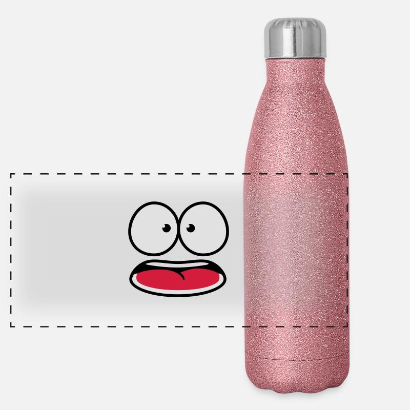 Frightened Insecure Looking Cartoon Face Panoramic Glitter Thermal Bottle 500 ml