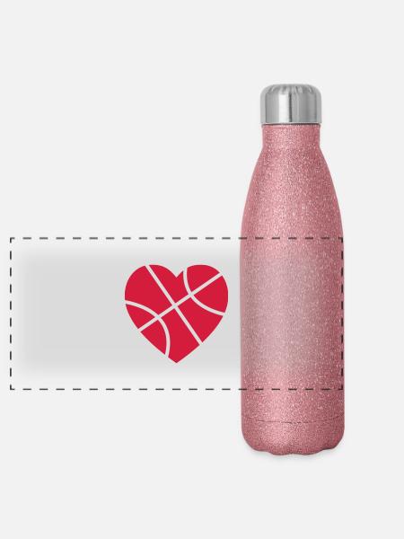 basketball heart - Gourde isotherme panoramique pailletée 500 ml - paillettes roses - Devant