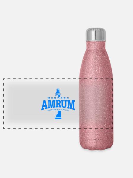 Amrum Nordsee ( blau ) - Panorama Glitzer Isolierflasche 500 ml - Pink Glitzer - Vorne