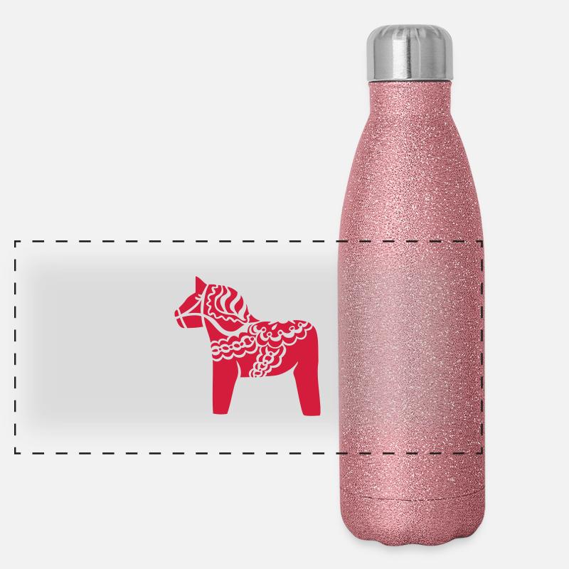 Cheval de Dalécarlie suédois Dalahast Suède Gourde isotherme panoramique pailletée 500 ml