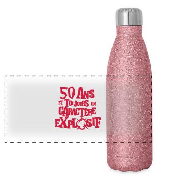 50 ans caractere explosif anniversaire - Gourde isotherme panoramique pailletée 500 ml - paillettes roses - Devant