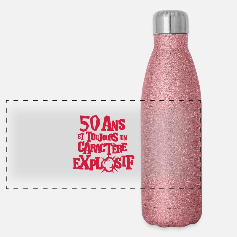 50 ans caractere explosif anniversaire - Gourde isotherme panoramique pailletée 500 ml - paillettes roses