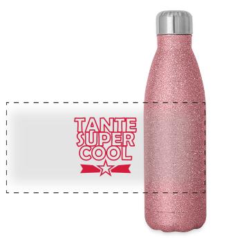Onkel / Tante / Vetter / Cousin / Kusine - Panorama Glitzer Isolierflasche 500 ml - Pink Glitzer - Vorne