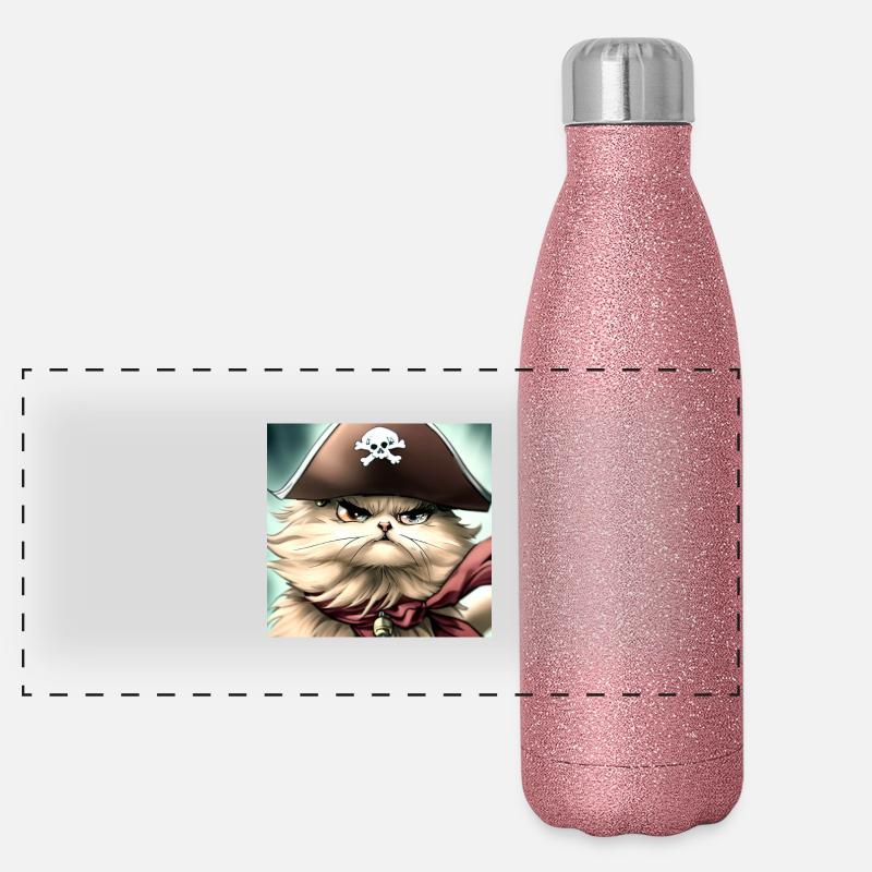 Persian cat Negan as a pirate in anime style Panoramic Glitter Thermal Bottle 500 ml