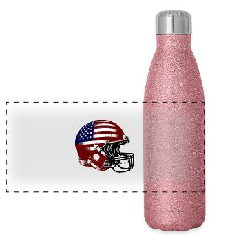 Casque de football américain | Drapeau des États-Unis - Gourde isotherme panoramique pailletée 500 ml - paillettes roses - Devant