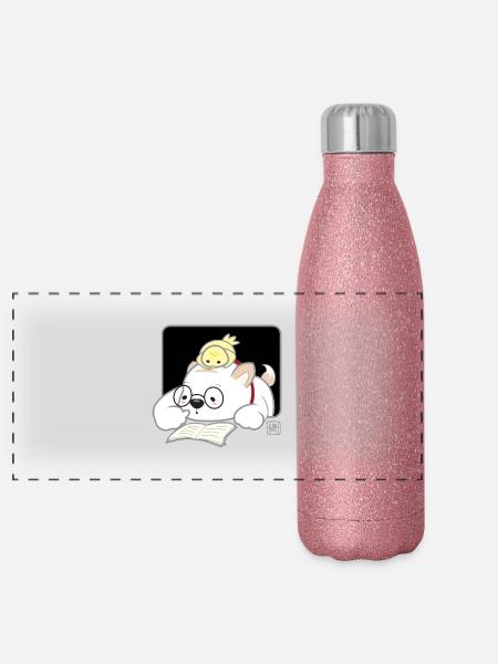 Dog Korean - Japanese Style 07 - Panoramic Glitter Thermal Bottle 500 ml - pink glitter - Front
