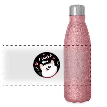 Dog Korean - Japanese Style 09 - Panoramic Glitter Thermal Bottle 500 ml - pink glitter - Front