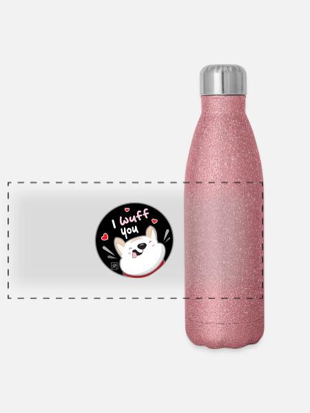 Dog Korean - Japanese Style 09 - Panoramic Glitter Thermal Bottle 500 ml - pink glitter - Front