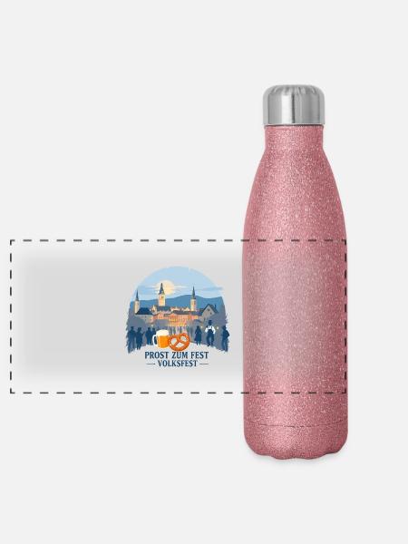 Bayrische Volksfest - Panorama Glitzer Isolierflasche 500 ml - Pink Glitzer - Vorne
