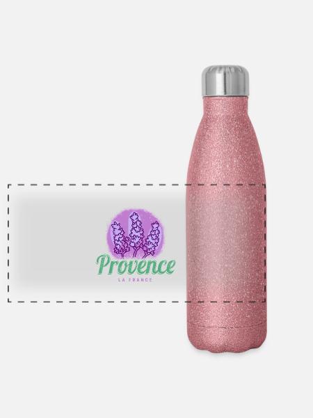 Provence Retro Lavender Côte d'Azur France - Panoramic Glitter Thermal Bottle 500 ml - pink glitter - Front