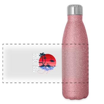 Mallorca Style – Sunset Vibes - Panoramic Glitter Thermal Bottle 500 ml - pink glitter - Front