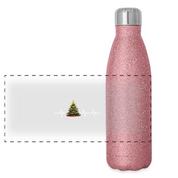 Battement de cœur de Noël - Édition Arbre - Gourde isotherme panoramique pailletée 500 ml - paillettes roses - Devant