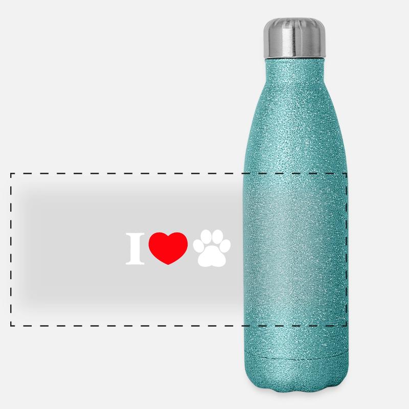 "I love" with paw print Panoramic Glitter Thermal Bottle 500 ml