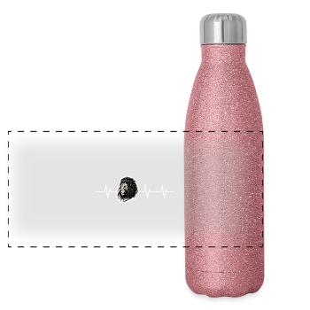 Battement de cœur d’un lion - Gourde isotherme panoramique pailletée 500 ml - paillettes roses - Devant