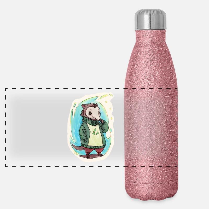 Green Reycling Bear - Panoramic Glitter Thermal Bottle 500 ml - pink glitter
