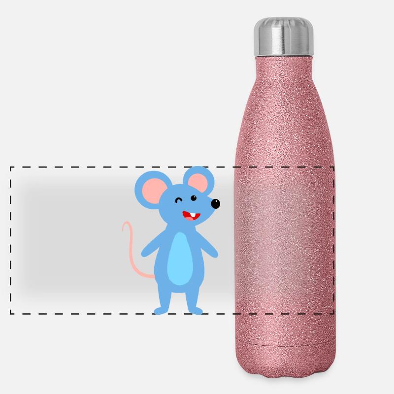 Zwinkernde blaue Maus Panorama Glitzer Isolierflasche 500 ml