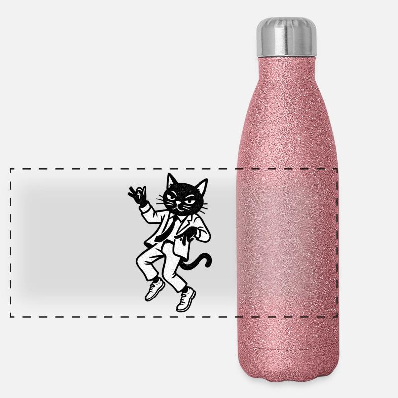 Chat jazz en costume en danse Gourde isotherme panoramique pailletée 500 ml