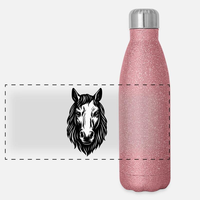 Pferdekopf Linienkunst Panorama Glitzer Isolierflasche 500 ml
