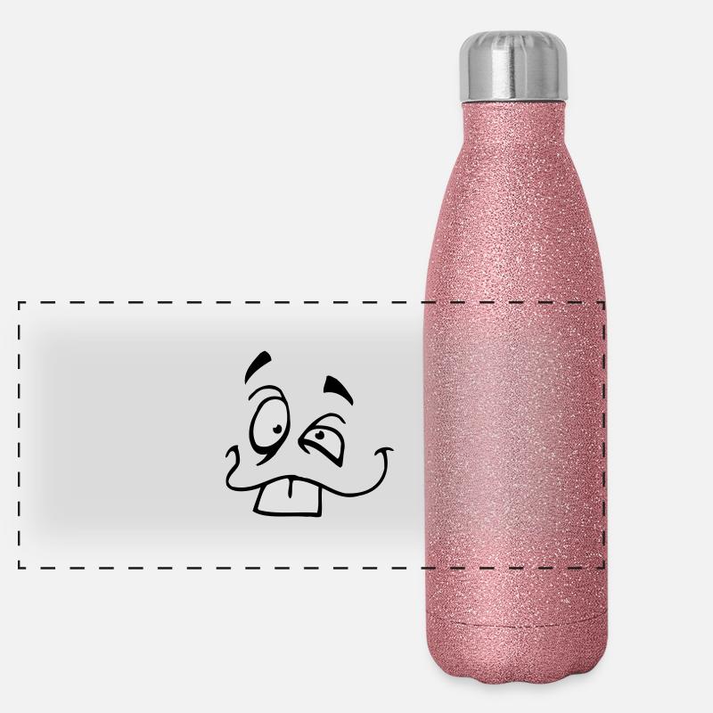 Lächelndes Comic Gesicht mit großen Hasenzähnen Panorama Glitzer Isolierflasche 500 ml