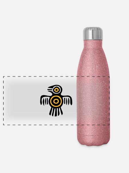 indischer Kulturvogel - Panorama Glitzer Isolierflasche 500 ml - Pink Glitzer - Vorne